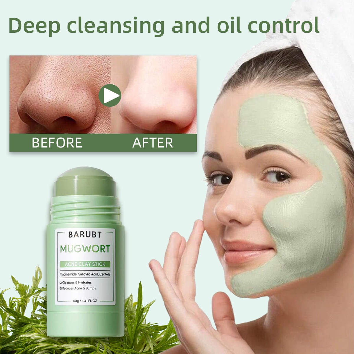 Bentonite Clay Mask - Menghilangkan Komedo Jerawat Mugwort Masker Padat